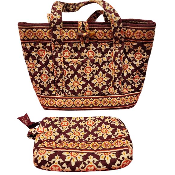 Vera Bradley Burgundy Medallion Toggle Tote & MEDALLION Small COSMETIC Case - Picture 1 of 16